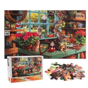 Windowsill Cat Garden Shed Jigsaw Puzzle 1000 Pieces NIB